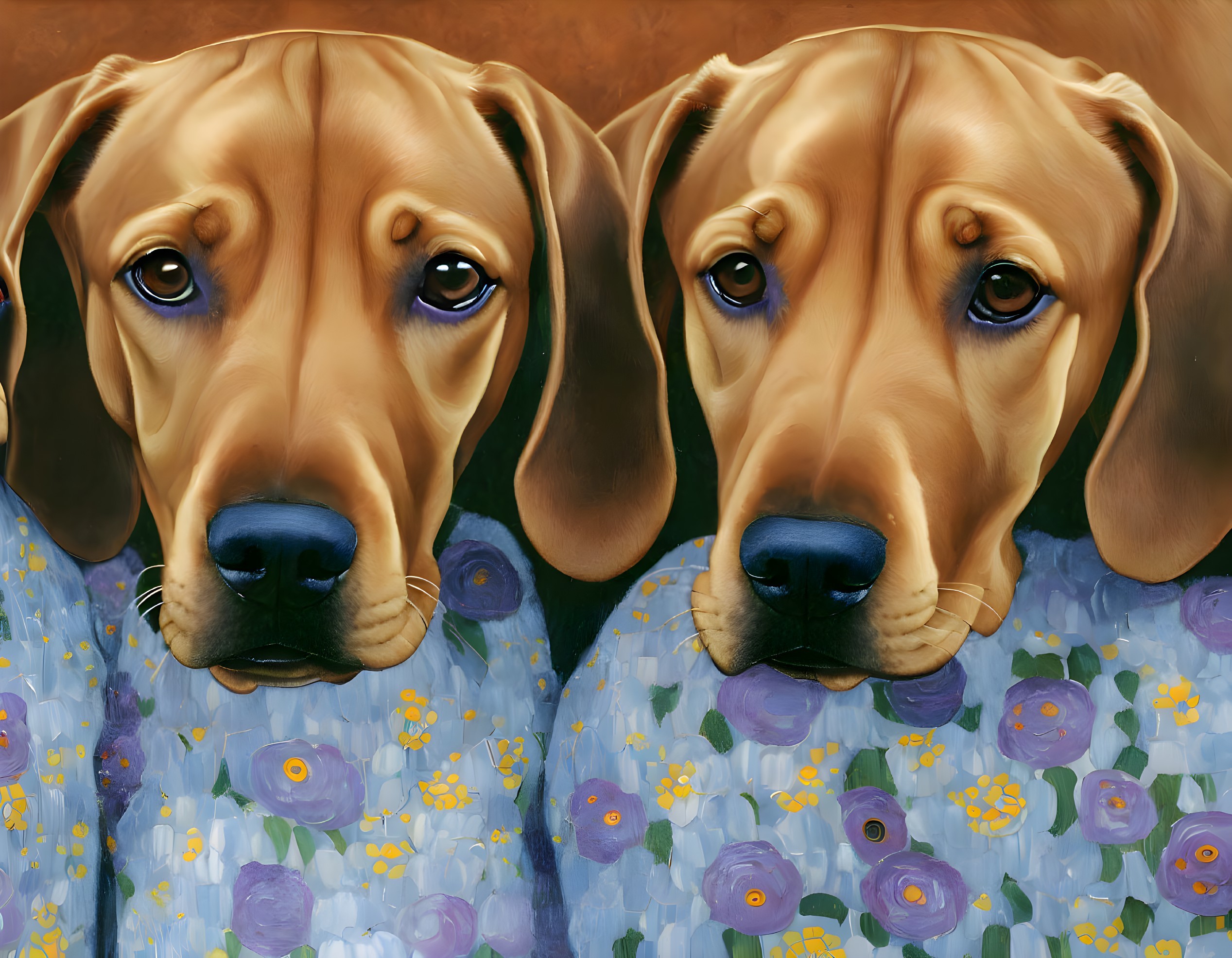 Identical Brown Dog Images on Floral Background