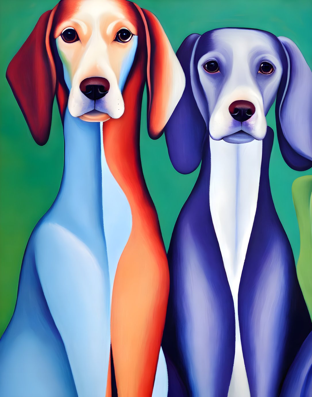 Colorful Stylized Beagle Dog Paintings on Green Background