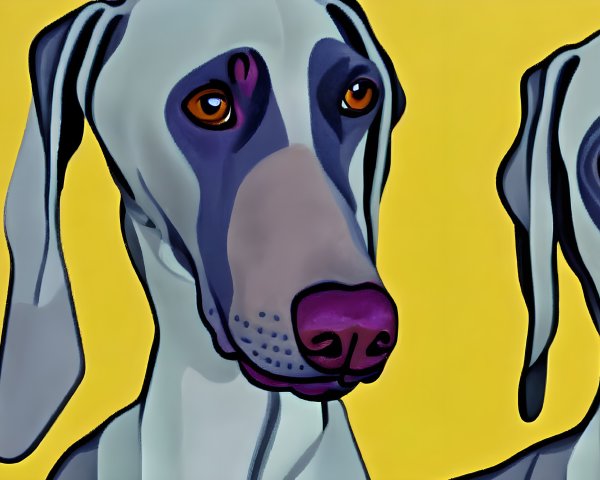 Exaggerated features dog digital art with bright colors