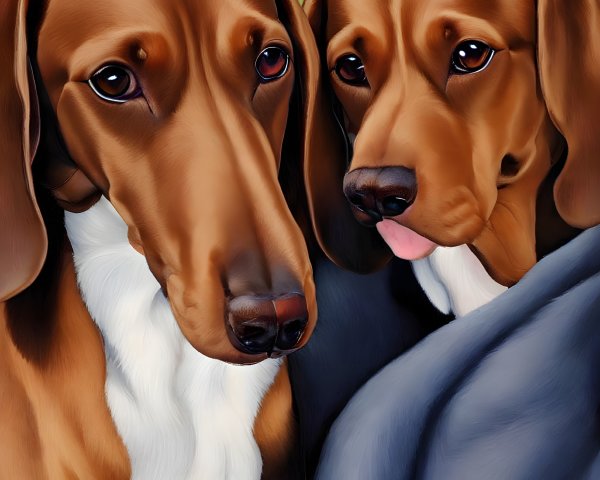 Two Brown and Black Dogs Close-Up with Soulful Expressions