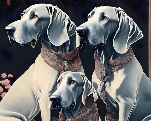 Elegant Dogs with Blue-Gray Coats and Patterned Collars