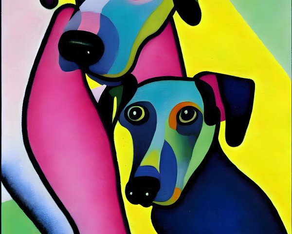 Colorful Stylized Dogs on Vibrant Yellow Background