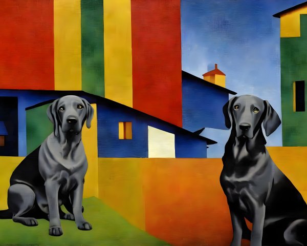 Black Dogs Against Colorful Abstract Geometric Background