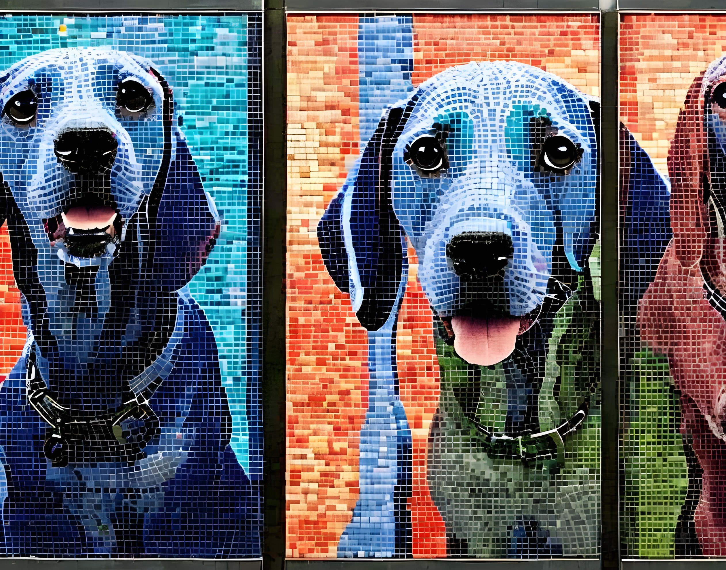 Colorful Mosaic Panels of Beagle Dog Expressions with Face and Collar