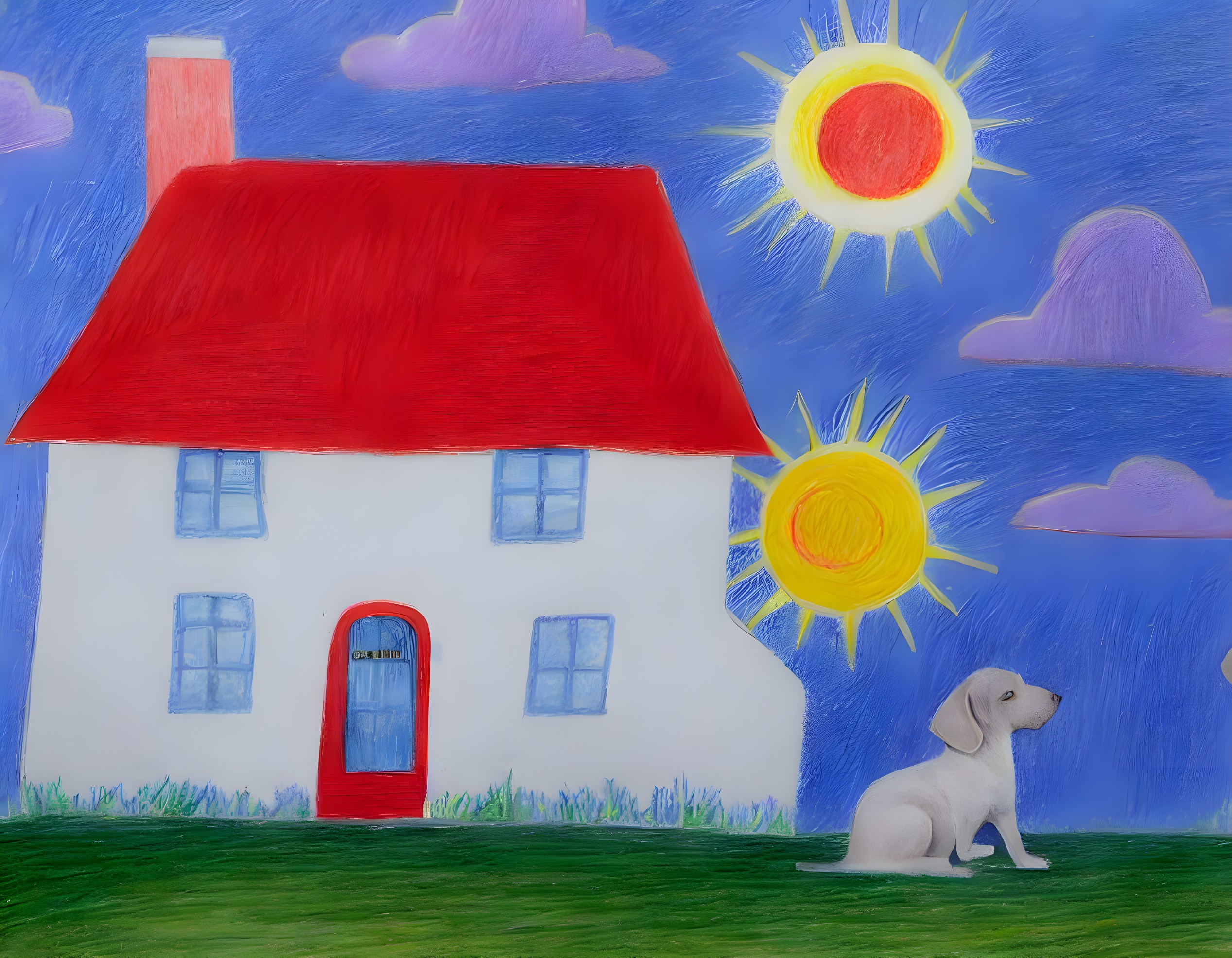 Whimsical Illustration of a White House and Dog