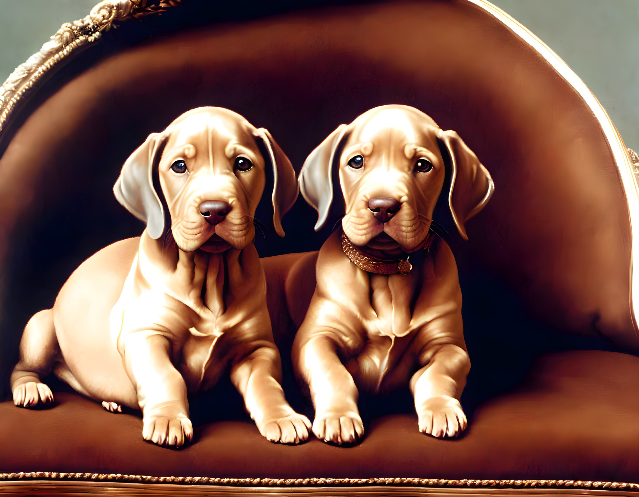 Two Tan Wrinkled-Faced Puppies on Chair