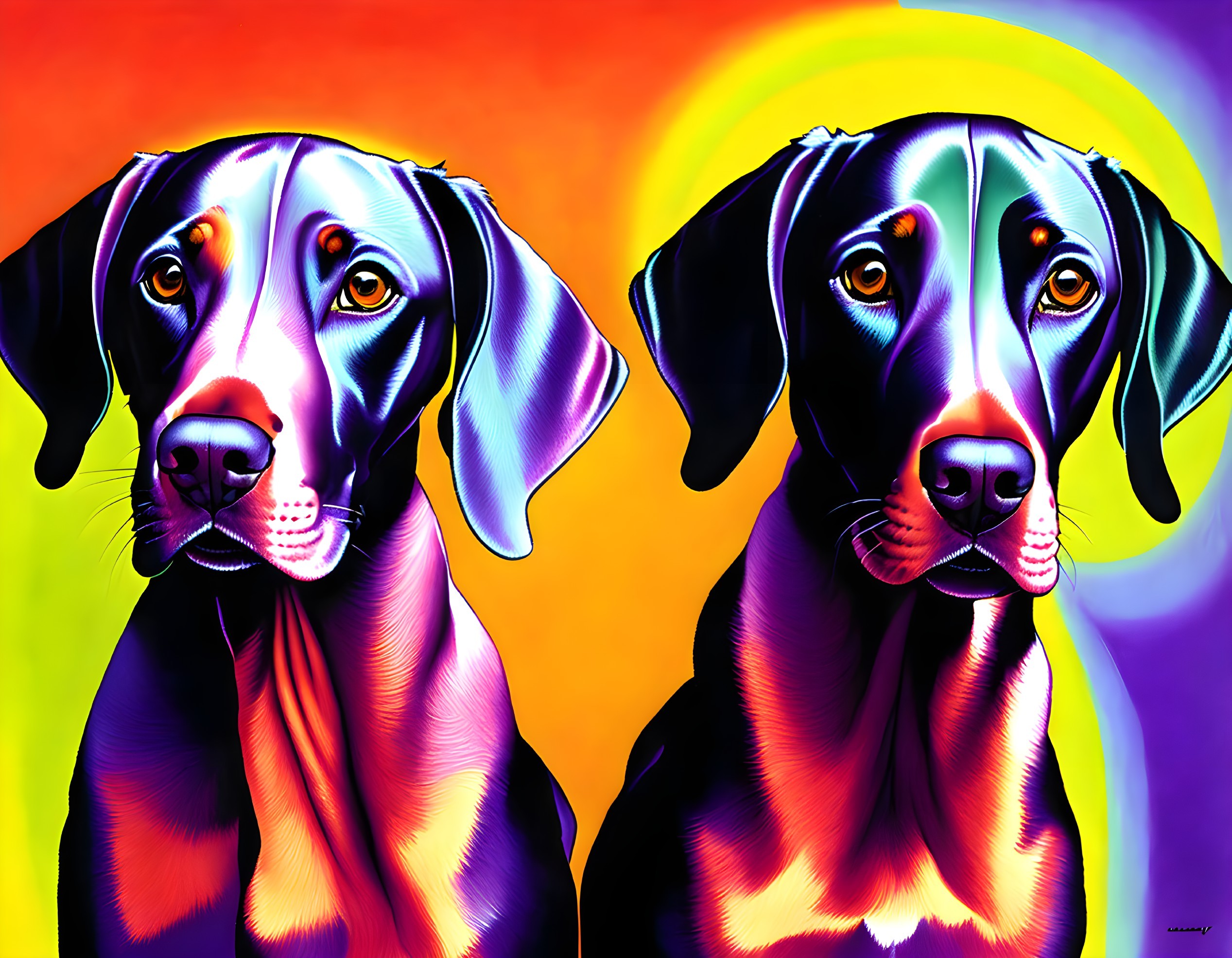 Colorful Stylized Dog Portraits on Vibrant Backgrounds