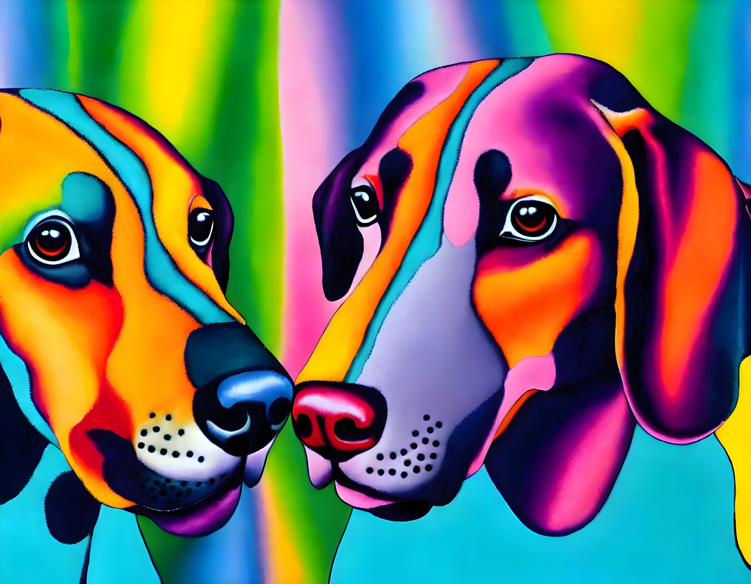 Colorful Abstract Background with Stylized Dogs Facing Each Other