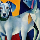 Abstract Cubist Dog Painting with Vibrant Colors and Geometric Shapes