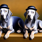 Cartoon Dogs in Bowlers and Bow Ties on Sepia Background