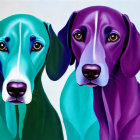 Vibrant blue and purple stylized painting of two dogs with expressive eyes