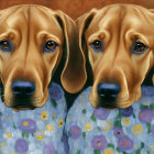 Identical Brown Dog Images on Floral Background