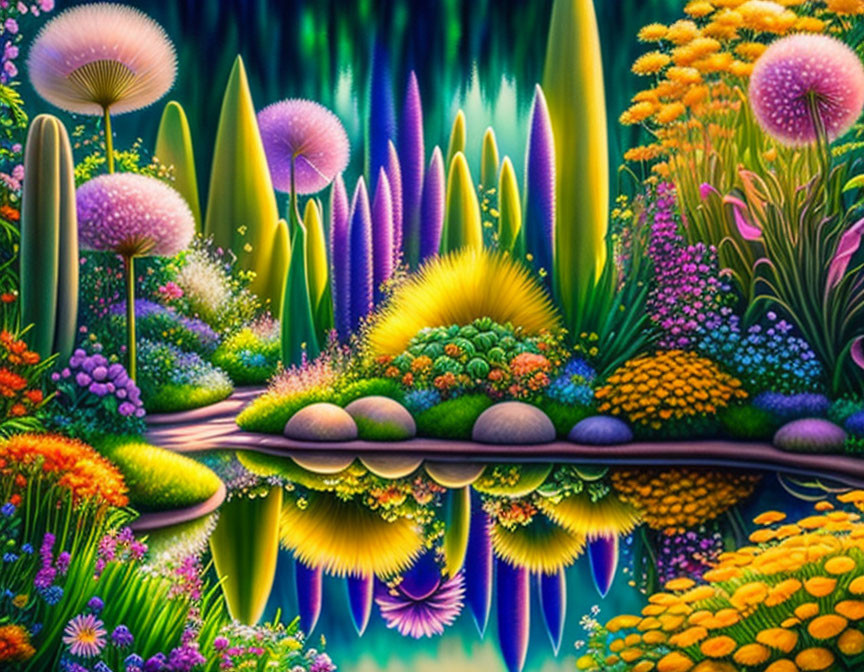 Fantasy landscape with luminescent plants and vivid colors