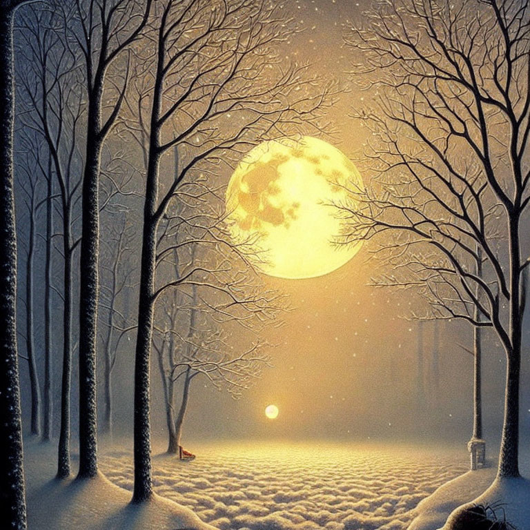 Tranquil Winter Night Scene with Full Moon