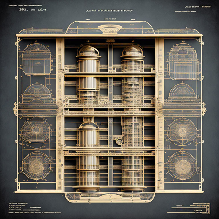 Vintage Blueprint of Fantastical Mechanical Device