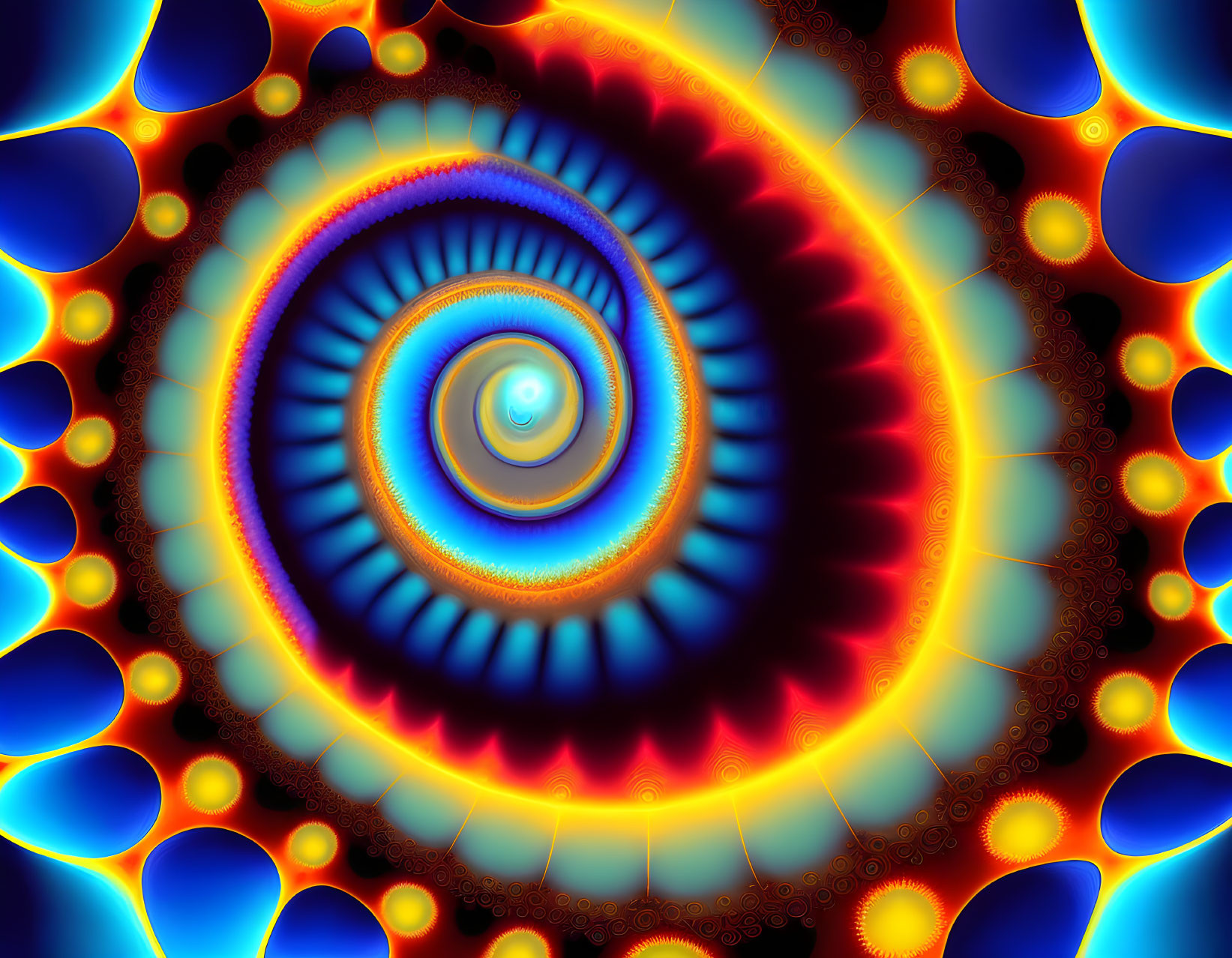 Colorful fractal art: hypnotic spiral in blue and orange hues