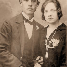 Elderly Couple in Vintage Clothing: Man in Suit and Bow Tie, Woman in Dark Dress