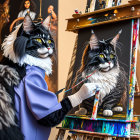 Anthropomorphic Cats in Historical Attire Painting on Canvas