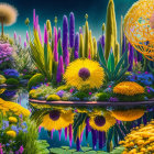 Fantasy landscape with luminescent plants and vivid colors