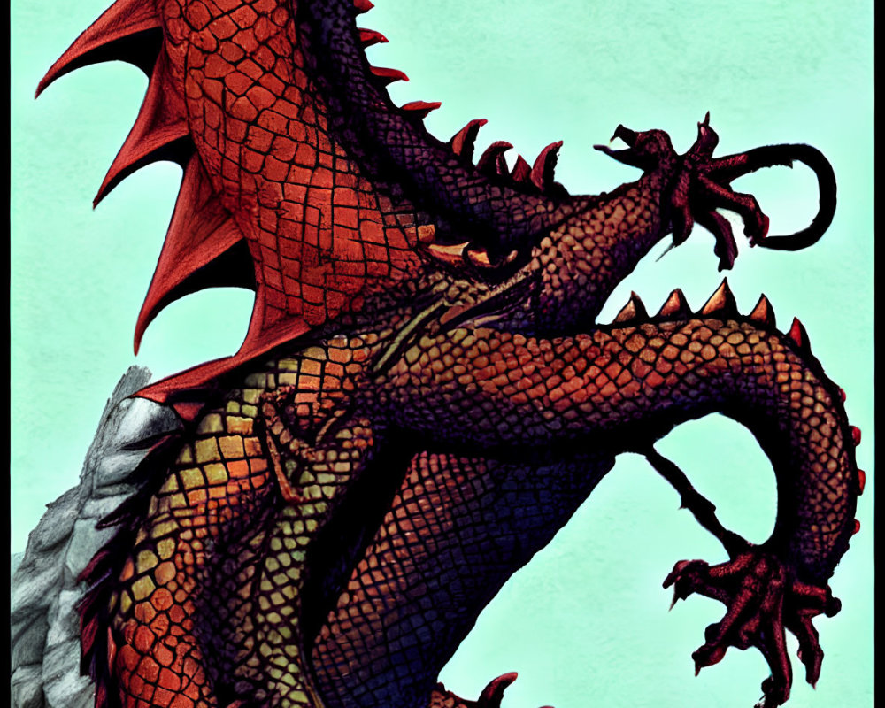 Detailed red dragon illustration with vibrant scales and sharp claws