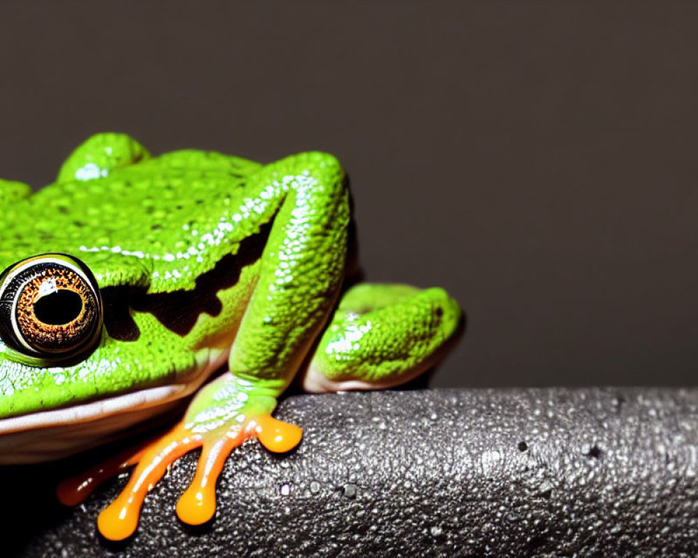 Colorful Green Frog with Orange Feet on Textured Surface