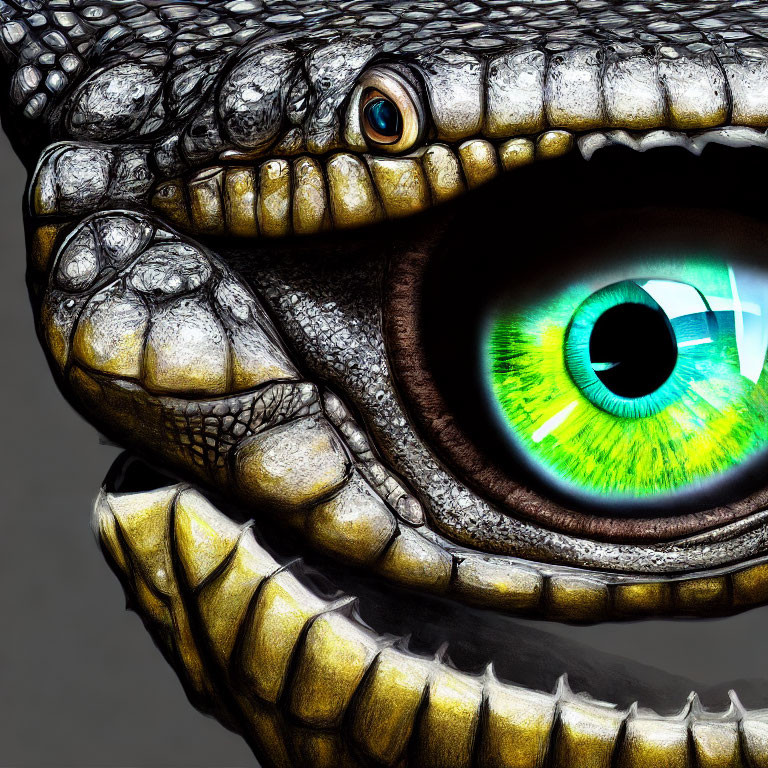 Detailed Close-Up of Alligator's Eye with Vibrant Green Iris