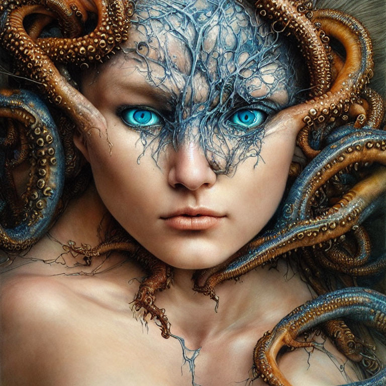 Artwork: Person with Blue Eyes and Octopus Tentacles Integration