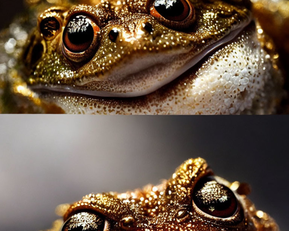 Detailed Close-Up of Golden Brown Frog with Textured Skin and Glistening Eyes