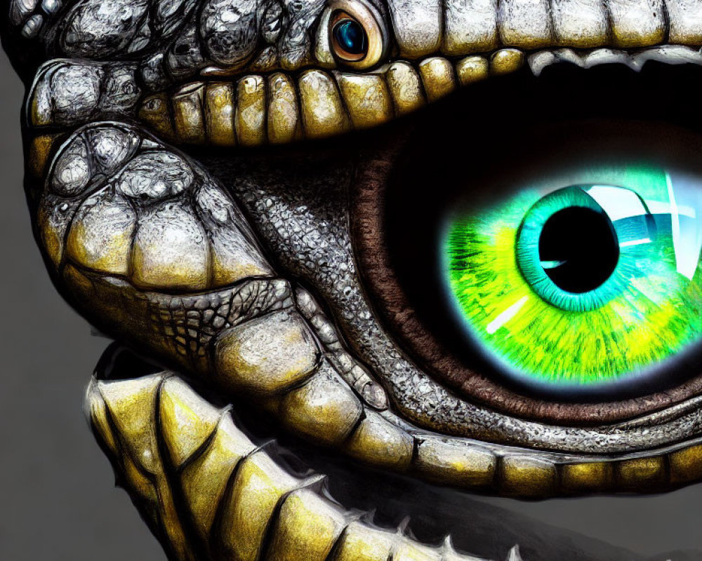 Detailed Close-Up of Alligator's Eye with Vibrant Green Iris