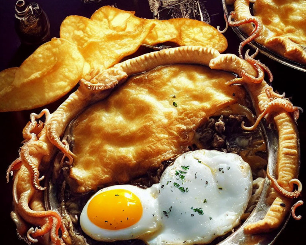 Georgian cuisine: Adjarian Khachapuri with cheese, egg, butter, and pick