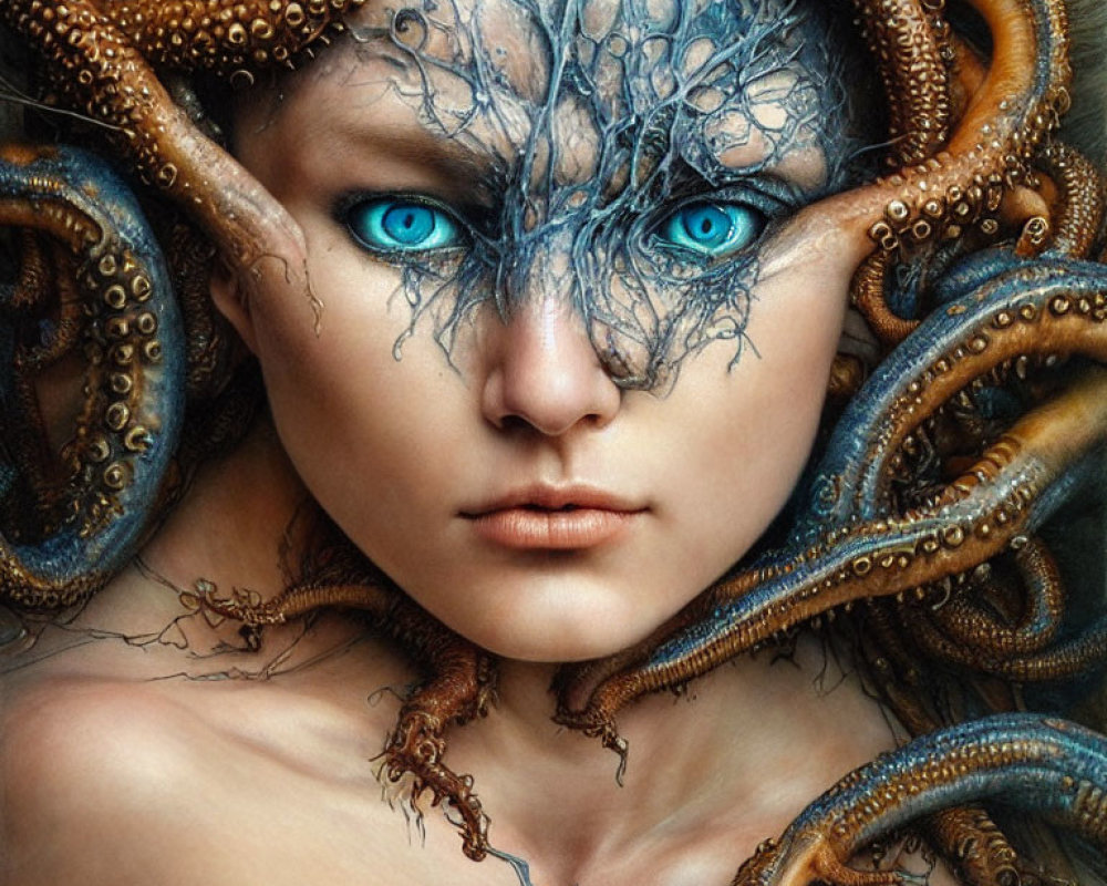 Artwork: Person with Blue Eyes and Octopus Tentacles Integration