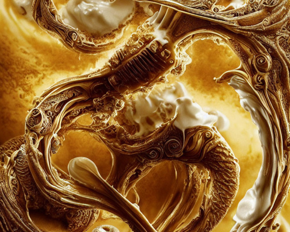 Golden Swirls and Cream-like Patterns in Abstract Art