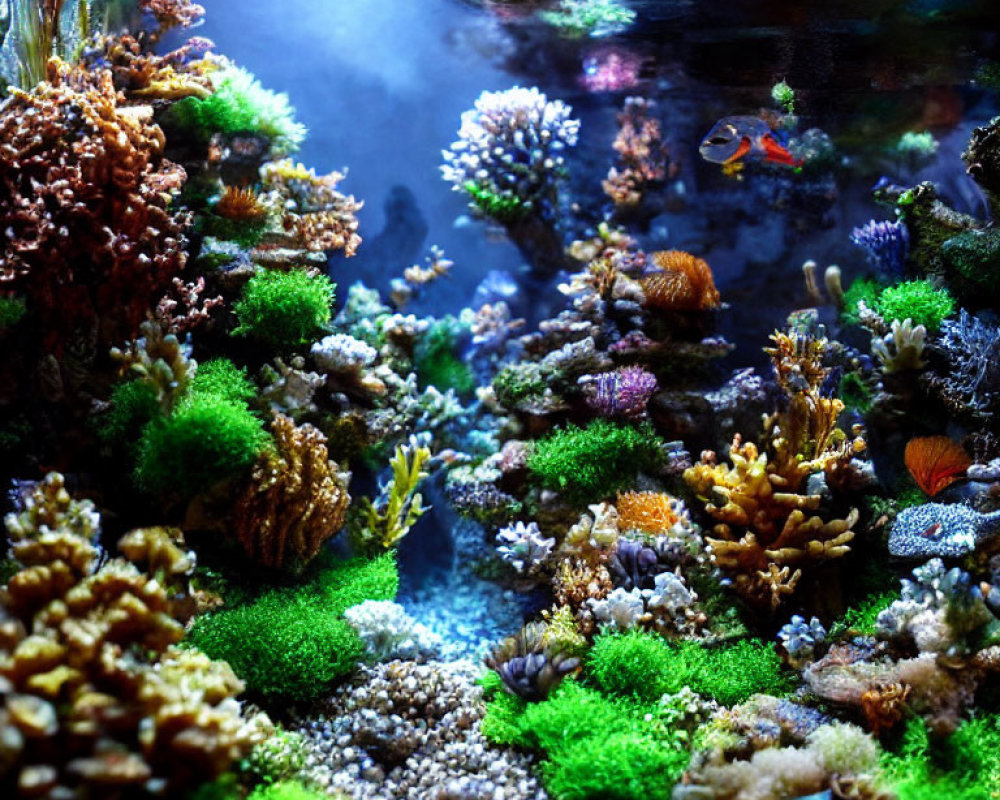 Colorful Coral Reef Aquarium with Tropical Fish and Marine Plants