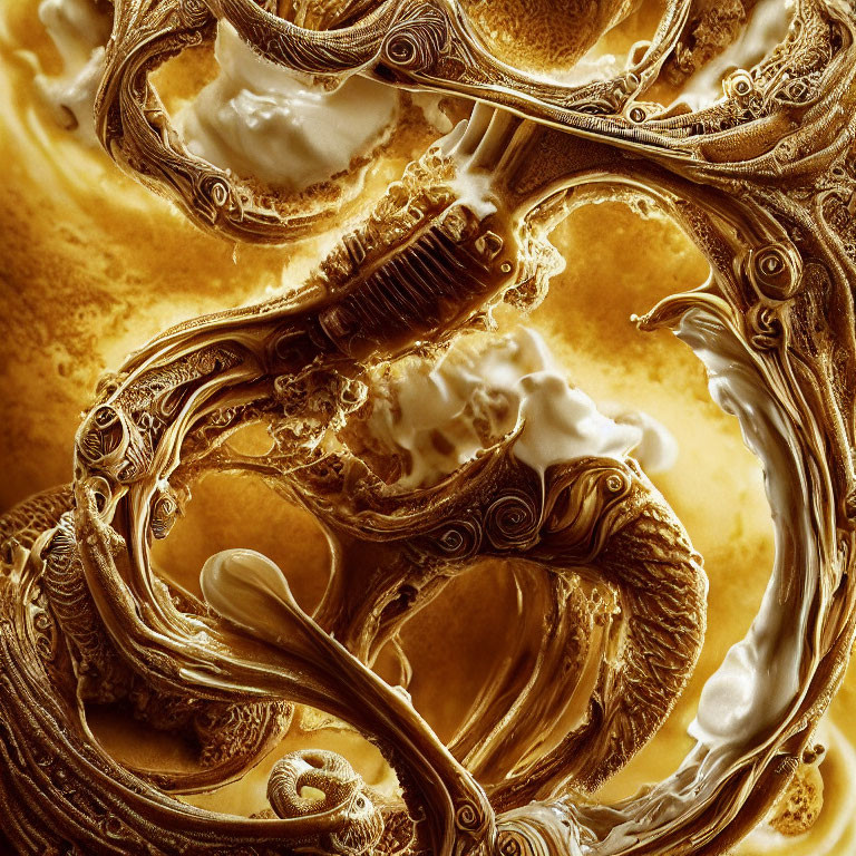 Golden Swirls and Cream-like Patterns in Abstract Art