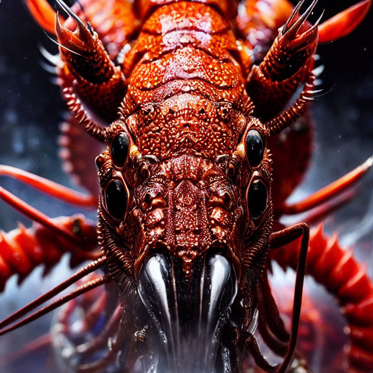 Detailed Red Lobster Close-Up with Textured Shell and Antennae