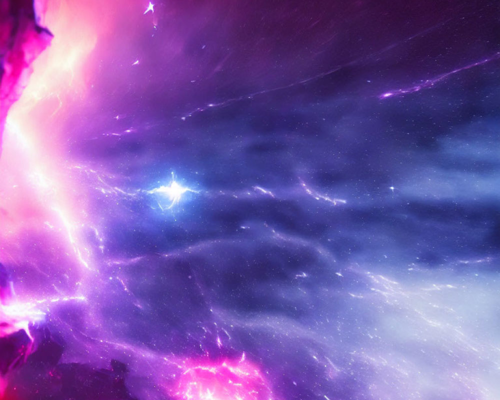 Colorful swirling nebulae in purple and pink against a starry backdrop