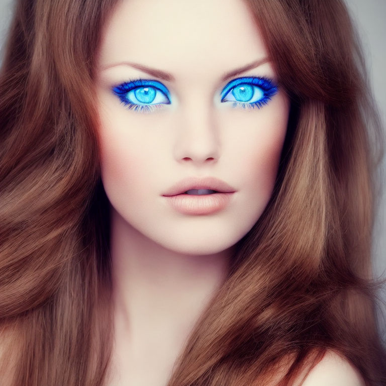 Wavy Chestnut Hair and Striking Blue Eyes Portrait