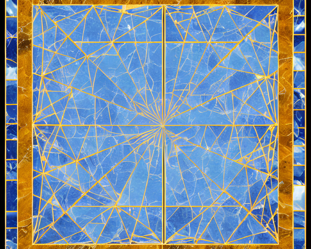 Blue Toned Geometric Fractal Design in Golden Frame