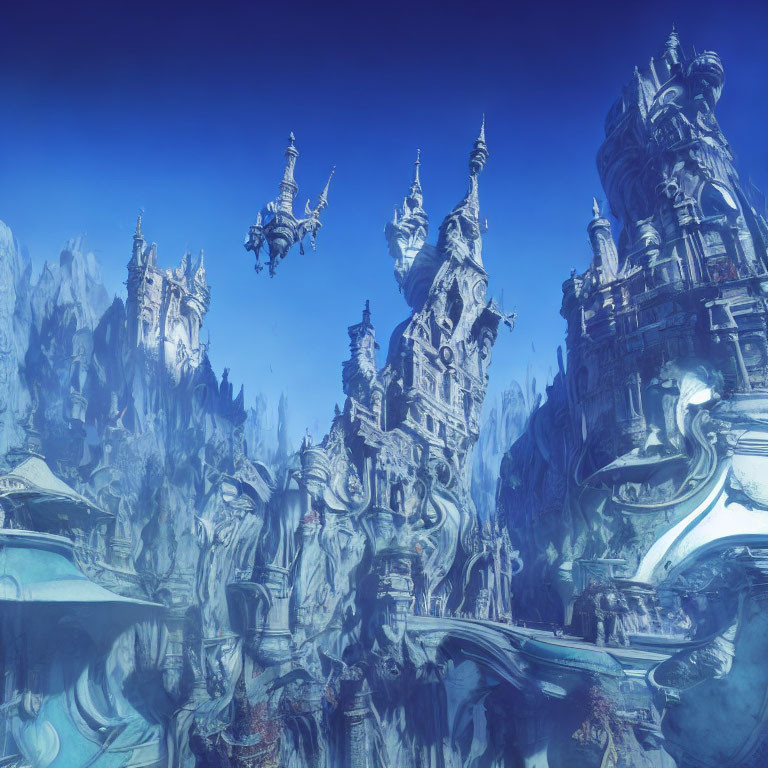 Elaborate Crystal-Blue Cityscape with Towers and Spires