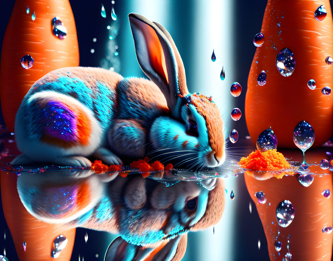 Vibrant digital artwork: colorful rabbit with patterns and textures