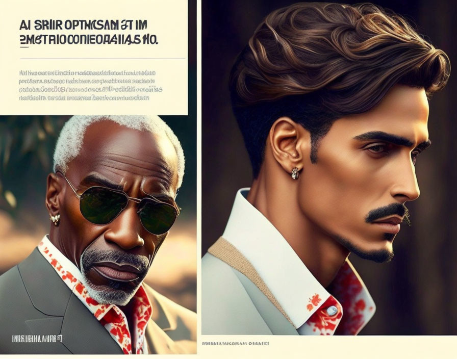 Fashionable Illustration: Stylish older man with white beard and sunglasses, alongside younger man with sculpt