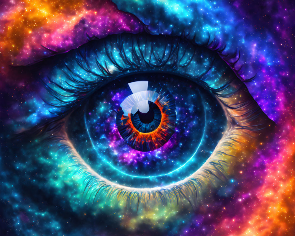 Colorful Cosmic Eye with Starry Nebula Reflection