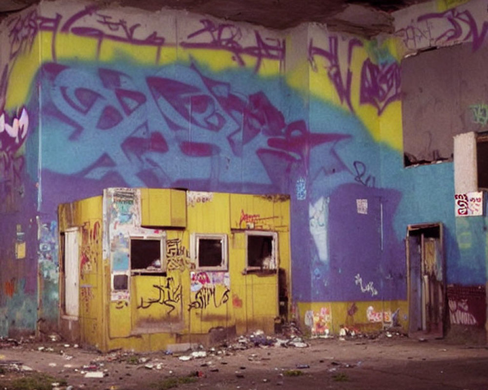 Urban Environment with Graffiti-Covered Walls and Debris