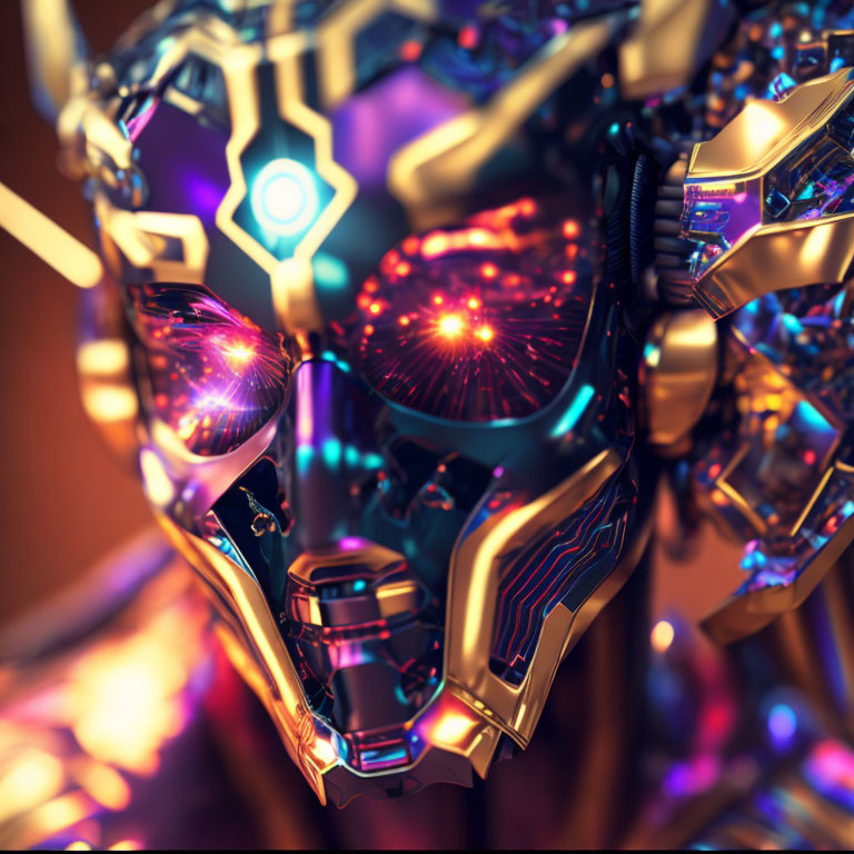 Detailed Futuristic Robot with Intricate Armor and Neon Lines