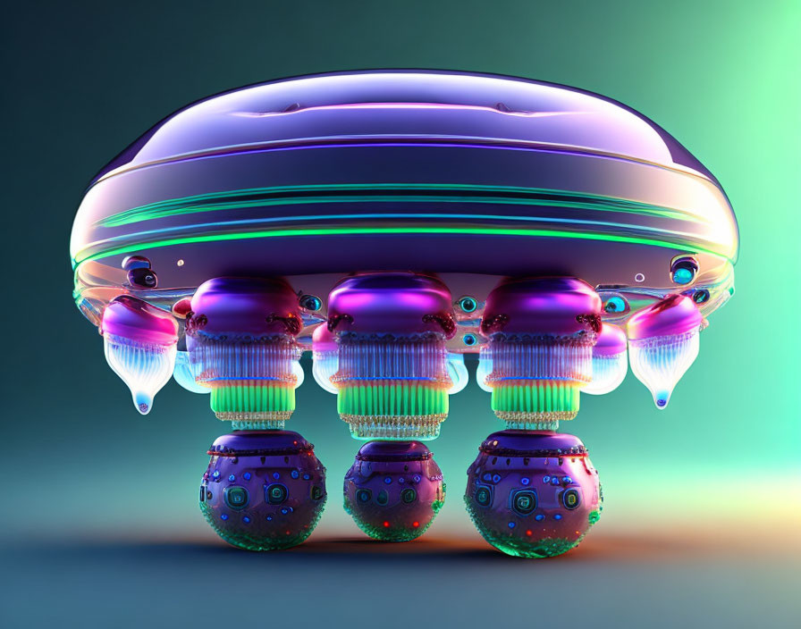 Vibrant futuristic illustration of levitating metallic object