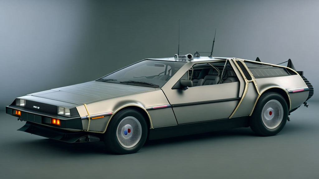 Silver DeLorean DMC-12 with Gull-Wing Doors in Studio Setting