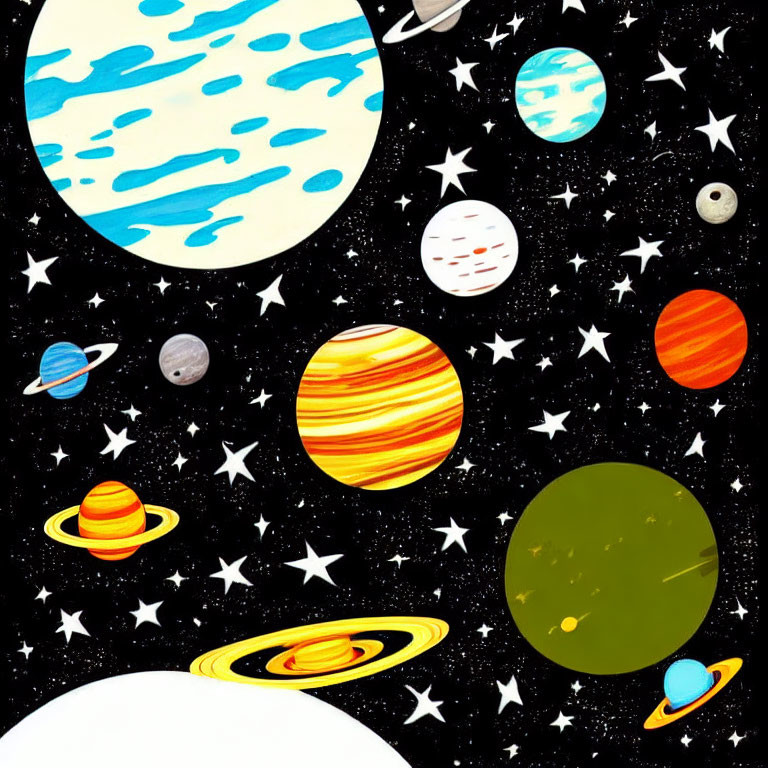 Vibrant planets and stars in space illustration