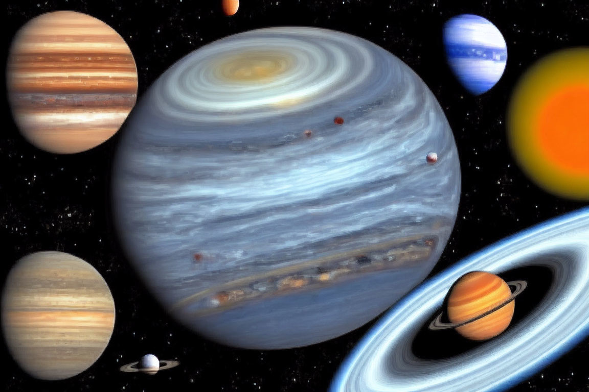 Detailed Illustrations of Planets in Solar System & Celestial Bodies