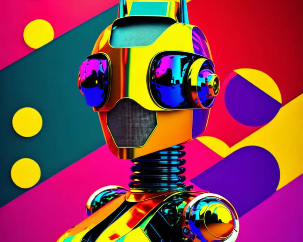 Colorful Stylized Robot Head on Abstract Geometric Background