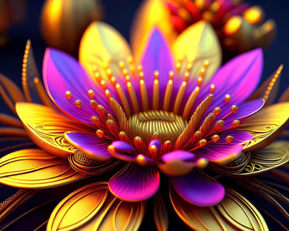 Colorful Stylized Flower Artwork with Orange, Gold, and Purple Petals